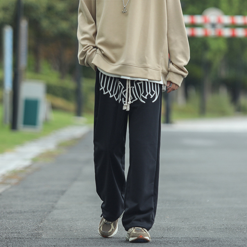 Fashion brand retro printed letter straight pants men's spring and autumn Hong Kong style casual personality hip-hop mopping wide-leg long pants - Image 4