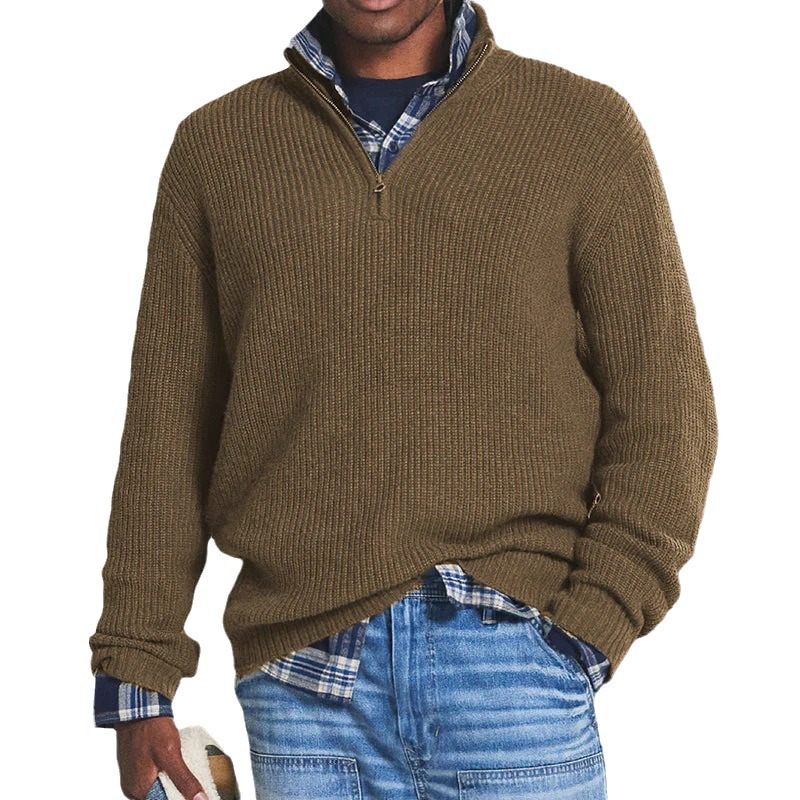 Amazon Independent Station 2023 Autumn and Winter New European and American Foreign Trade Men's Business Casual Loose Zipper Stand Collar Sweater - Image 5