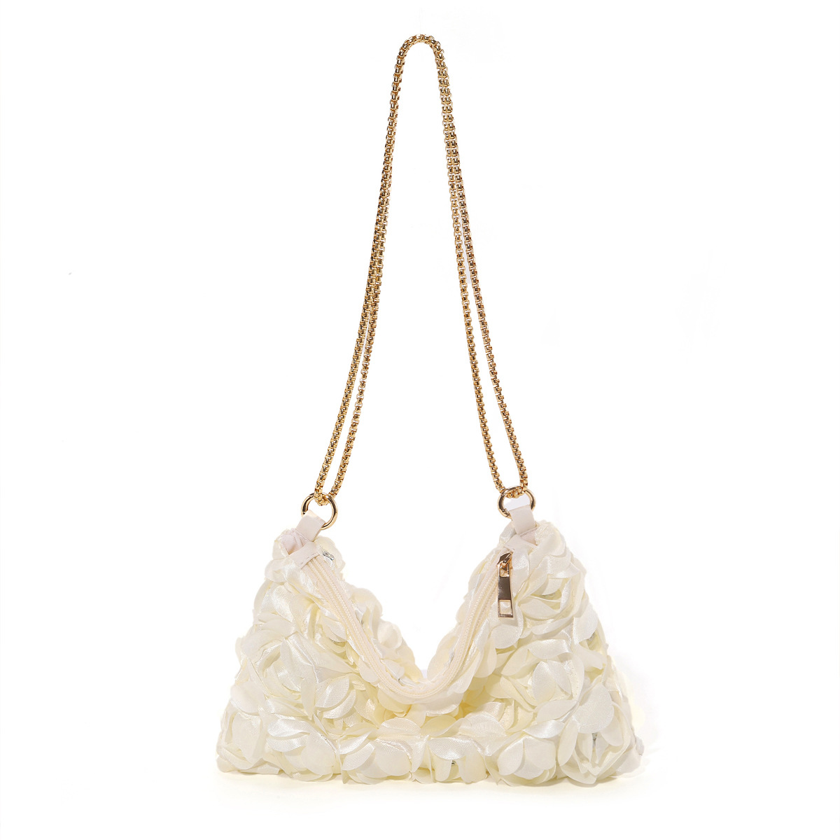 Spot European and American cross-border niche three-dimensional rose flower sequin satin chain zipper underarm crescent female evening bag - Image 7