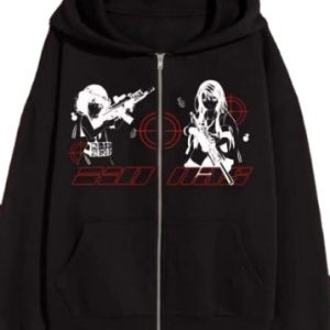 2023 Foreign Trade European and American Autumn Retro Printed Letters Heart-shaped Loose Hooded Sweater Zipper Jacket