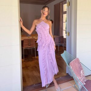 Women's Halter-Neck Ruffle Maxi Dress