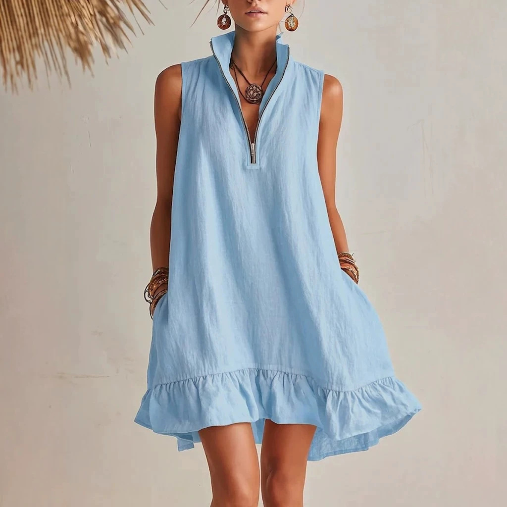 2026 New Arrival European and American Cross-Border Vacation Sleeveless V-Neck Dress, High-End Cross-Border Casual Dress - Image 4