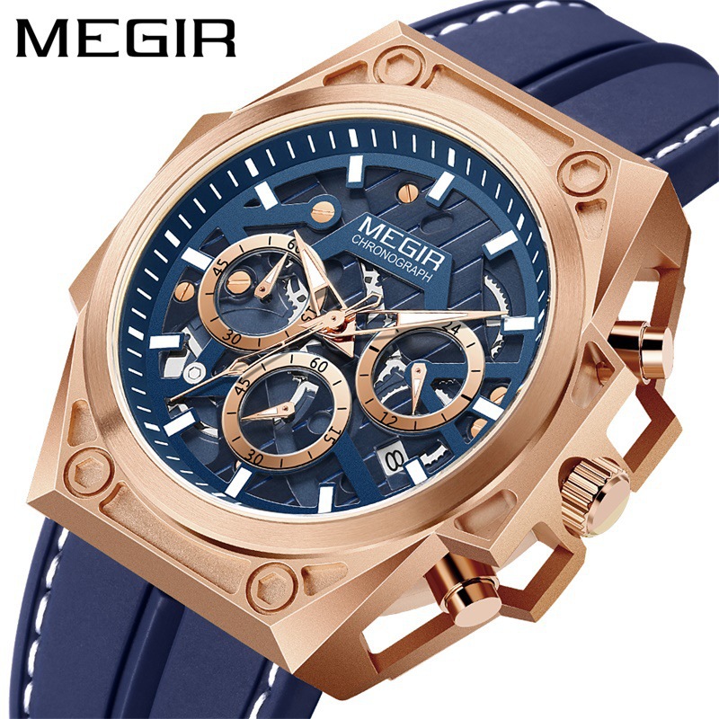 Mei Geer cross-border supply wholesale watch men's stainless steel luminous chronograph hollow sports silicone strap watch - Image 3