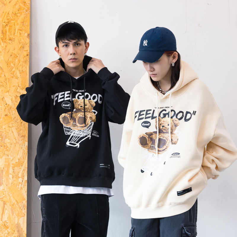 VAMTAC2021 autumn and winter new European and American street fun puppet bear print tide brand couple loose hooded sweater - Image 3