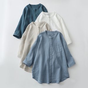 New Japanese style loose-fitting shirt, casual cardigan, three-quarter sleeve, simple and casual style, high-end shirt.