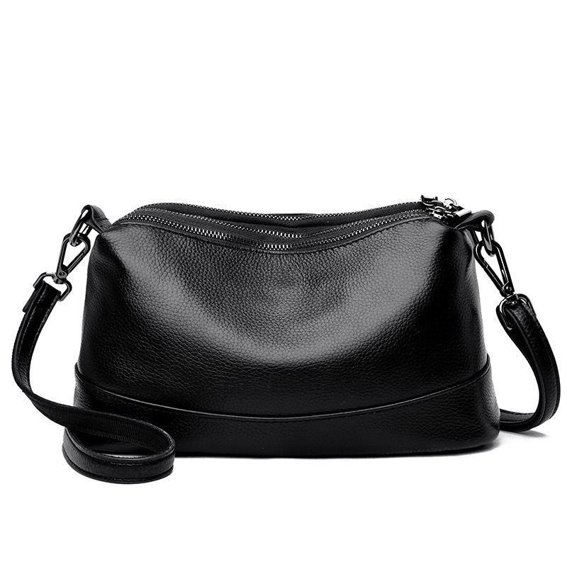 Messenger bag soft leather multi-layer zipper women's bag light luxury simple shoulder messenger bag first layer cowhide large capacity pillow bag - Image 5