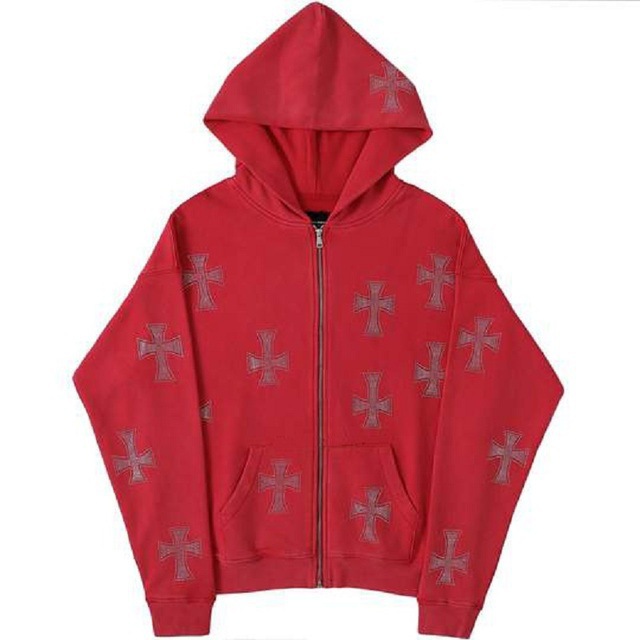 Spot European and American autumn and winter fashion brand loose tops cross hot diamond zipper hooded men and women sweatshirt long sleeve hip hop - Image 7