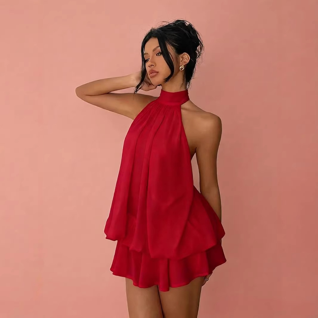European and American cross-border Sanya resort dress, beach dress, chiffon halter neck tea break short skirt, 2025 autumn sexy hot girl dress - Image 3
