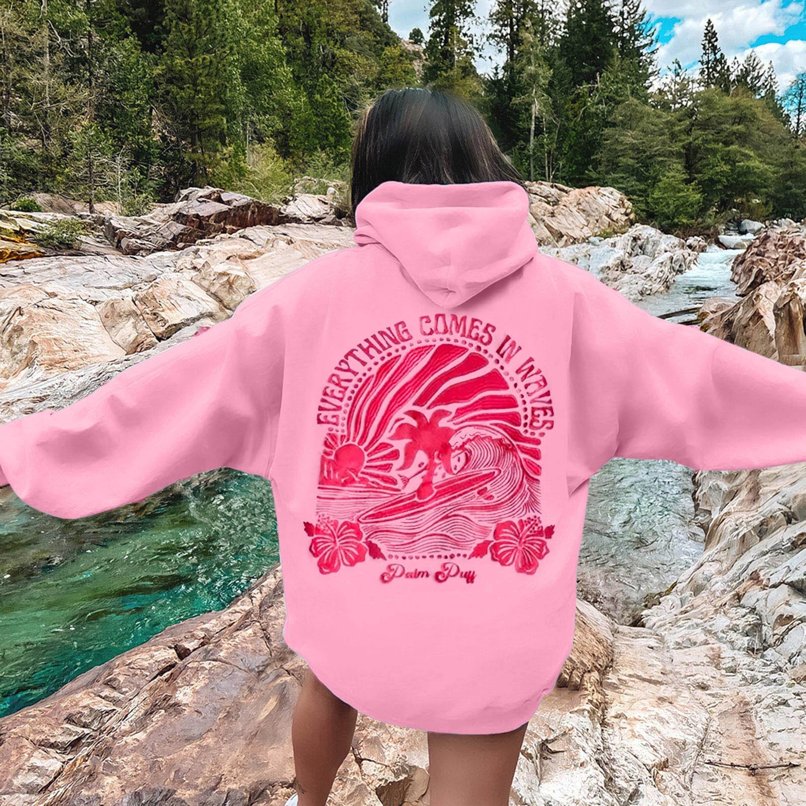 2024 New European Size Women's Drop Shoulder Sleeve Thread Chasing Sunsets Brand Sweatshirt Hoodie Print - Image 10