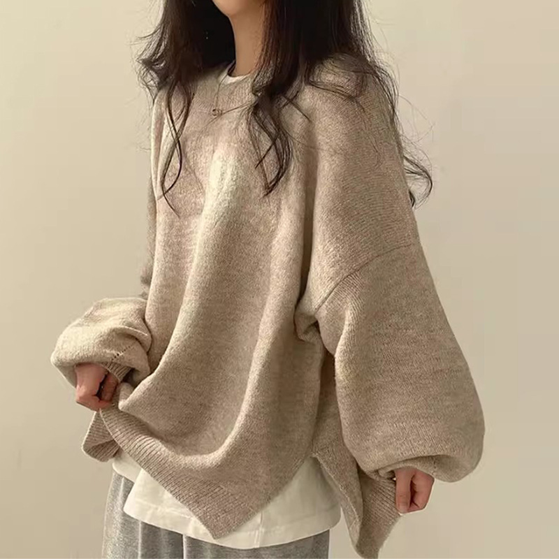 Cross-border European and American women's clothing tk hot style casual versatile solid color split pullover loose long-sleeved ladies sweater autumn and winter 25 - Image 4