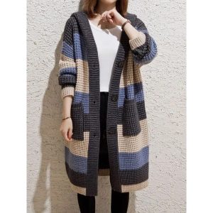 Loose-fitting, versatile, hooded, slimming new women's mid-length cardigan, summer style, relaxed look, new arrival in coffee color.