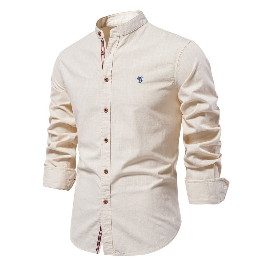 Spring and summer new ribbon business shirt men's cotton and linen casual Japanese fashion solid color long-sleeved shirt men's US size - Image 7