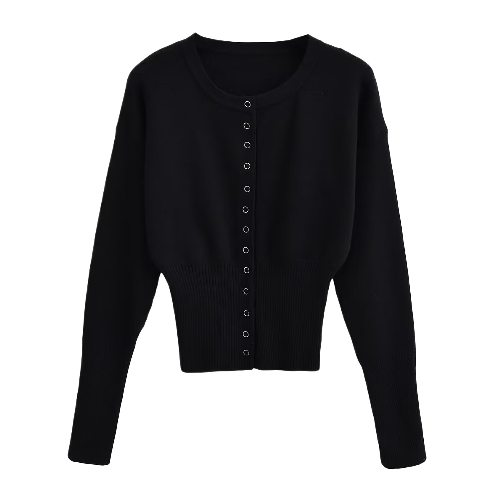 European and American high waist women's round neck single breasted knitted sweater female niche design short top with thin sweater trend - Image 5