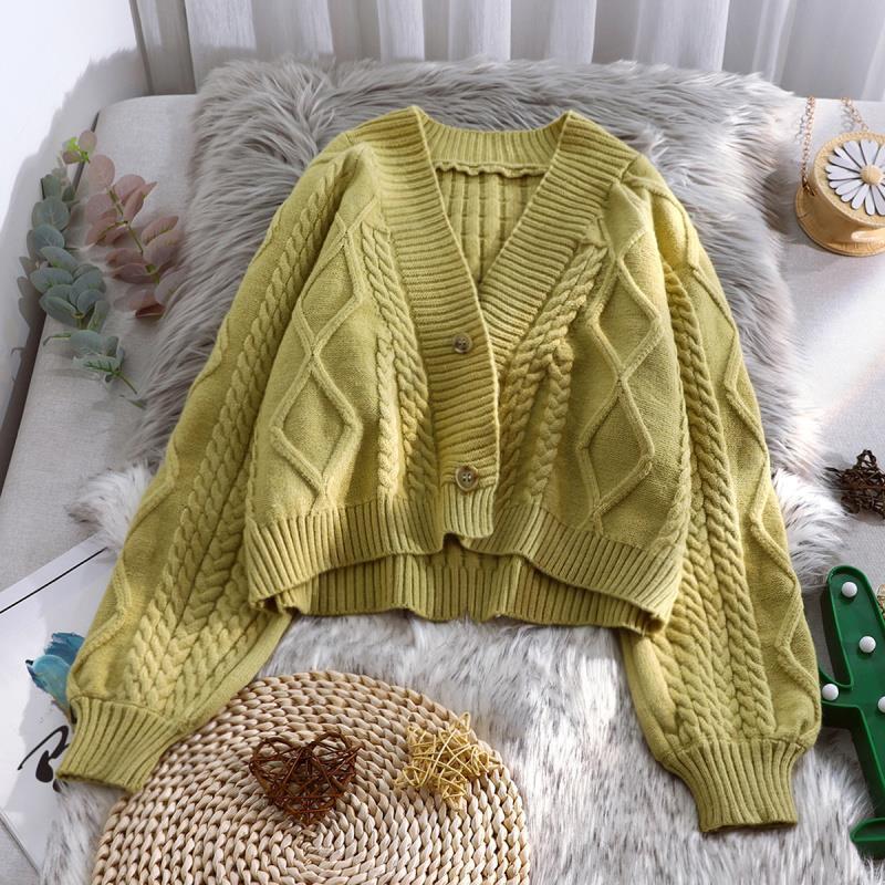 Free shipping Xiaoxiangfeng short knitted cardigan women's autumn new style Korean loose lazy lantern sleeve sweater - Image 8