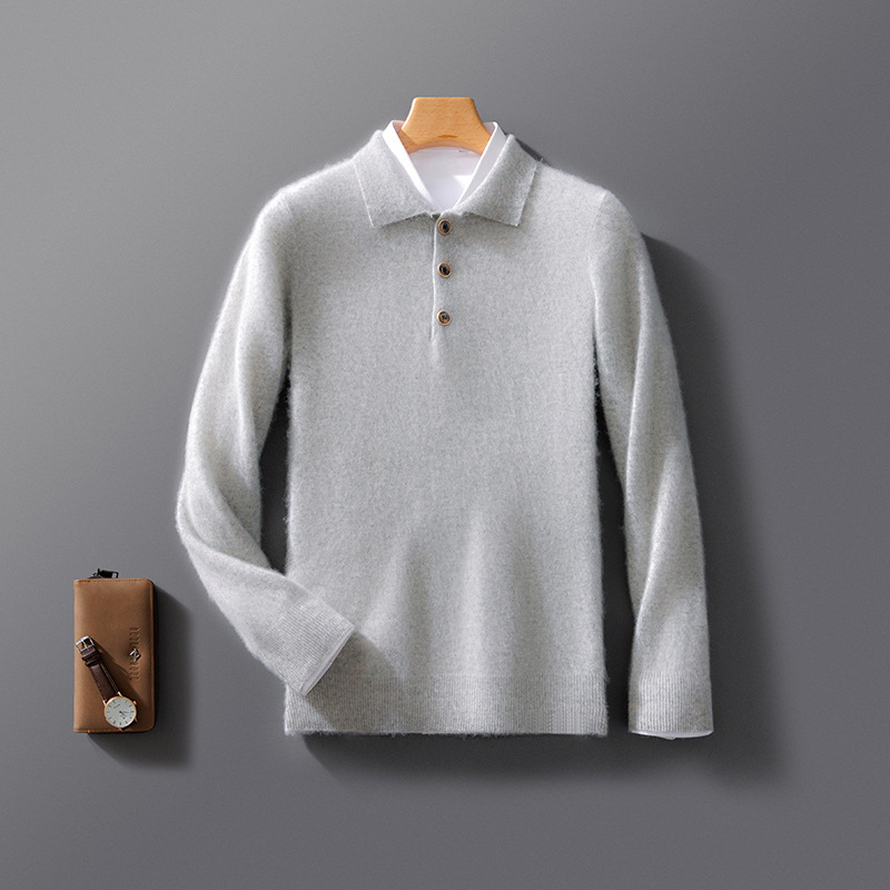 New 100-neck men's pure polo shirt, base layer knitted 23 pullover sweater, wool sweater, autumn and winter shirt, loose fit. - Image 7