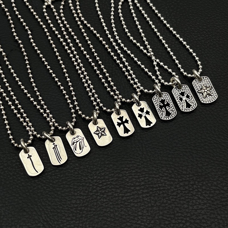 CH Croxin Mini Military Tag Necklace, Vintage Style, Fully Rhinestone Openwork Cross Tag Necklace, European and American Hip Hop Style, Unisex