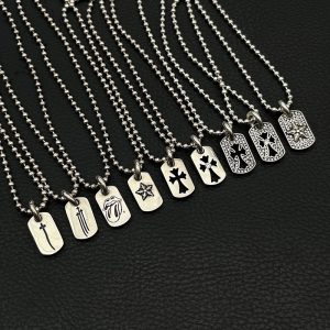 CH Croxin Mini Military Tag Necklace, Vintage Style, Fully Rhinestone Openwork Cross Tag Necklace, European and American Hip Hop Style, Unisex