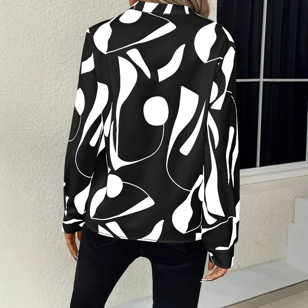 In-stock Amazon, European and American cross-border Wish foreign trade women's printed unsleeved collar shirt casual long-sleeved shirt top - Image 4
