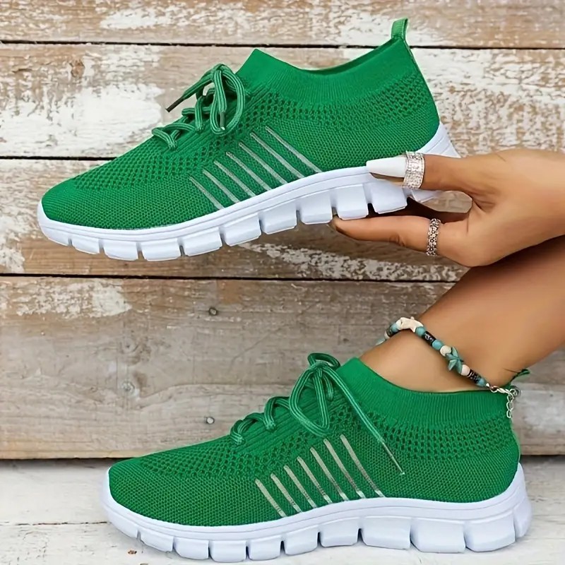 Foreign trade spring and summer style flying mesh women's shoes breathable sports shoes deep mouth lace-up platform sole casual shoes women's running - Image 2