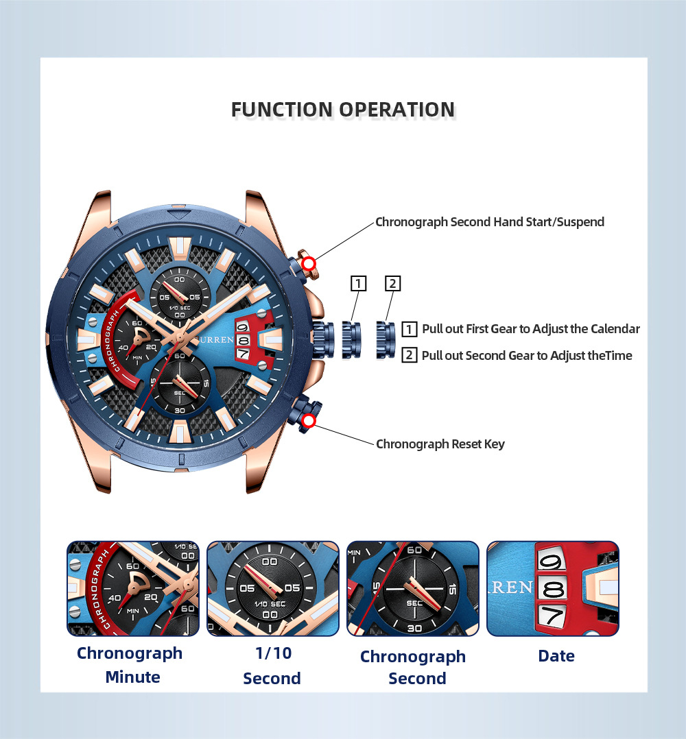 Curren/Careen 8401 Men's Watch Six Hand Watch Quartz Watch Steel Band Watch Calendar Men's Watch - Image 12