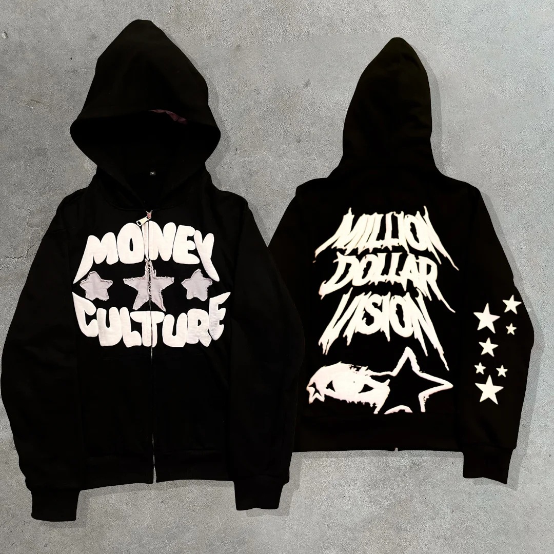 European and American street trend Y2K Gothic punk hip-hop fashion zipper hoodie - Image 3