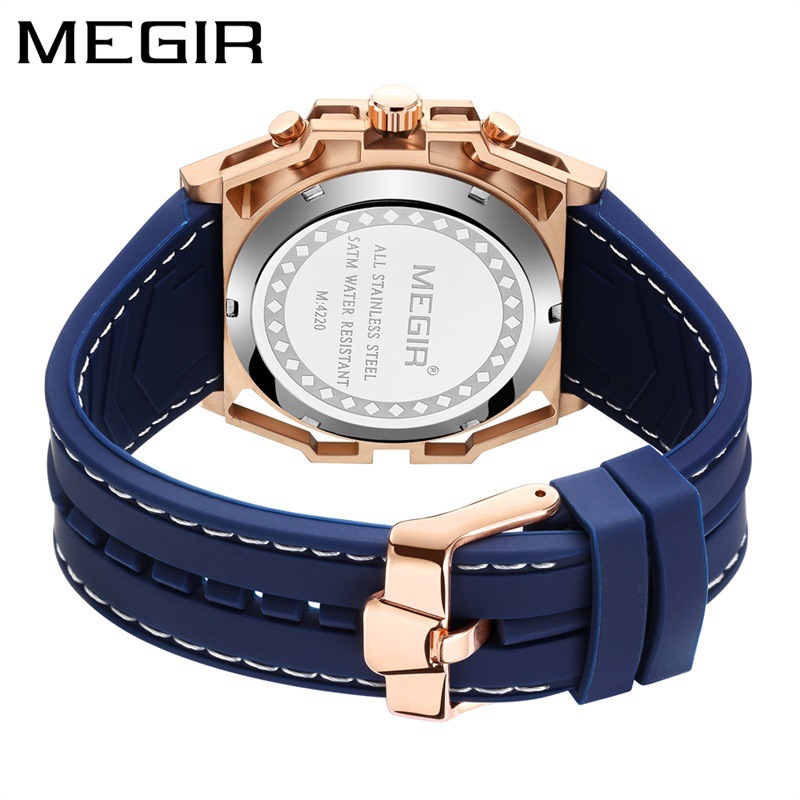 Mei Geer cross-border supply wholesale watch men's stainless steel luminous chronograph hollow sports silicone strap watch - Image 5