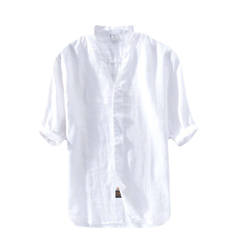 3311 (185) Light retro simple breathable inner and outer versatile shirt men's linen thin solid color mid-sleeve shirt - Image 6