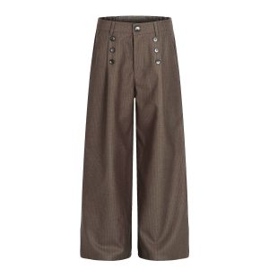 C935 American High Street Retro Style Men's Bamboo Pattern Premium Design, Loose Wide-Leg Casual Dress Pants