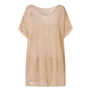 Cross-border summer new knitted beach skirt European and American sexy hollow blouse Amazon solid color seaside vacation skirt