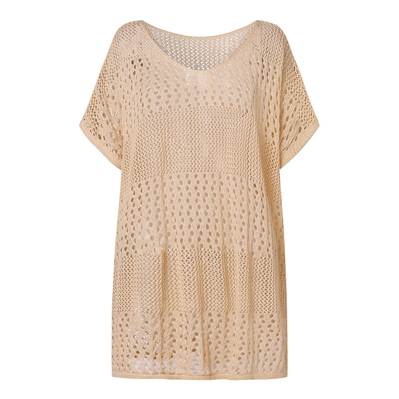 Cross-border summer new knitted beach skirt European and American sexy hollow blouse Amazon solid color seaside vacation skirt
