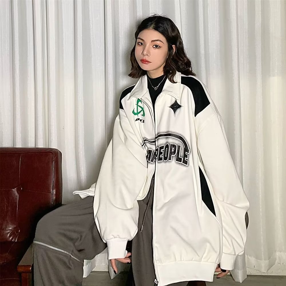 Vintage jacket men's spring and autumn loose zipper sweater American casual sports jacket boys and girls ins tide brand - Image 3