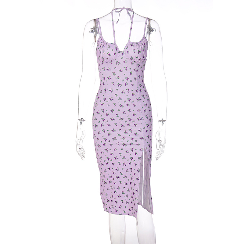 European and American 2024 autumn hot products new women's suspender floral slit dress Amazon foreign trade wholesale - Image 7