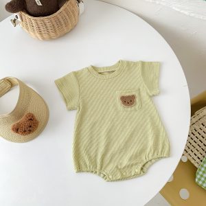 Baby Short-Sleeve Bodysuit with Bear Detail
