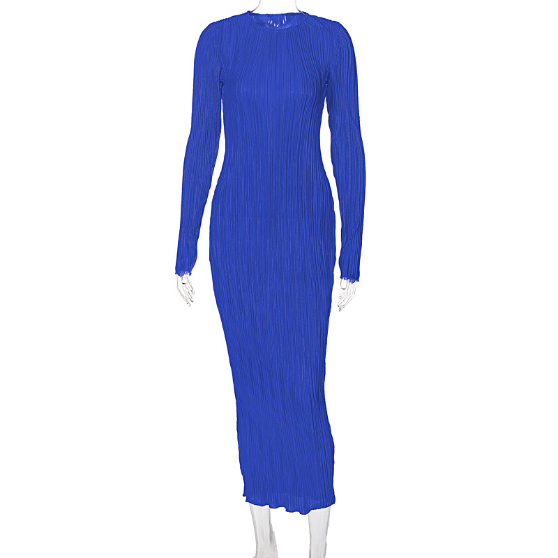 European and American style women's clothing 2022 autumn new fashion casual solid color round neck long-sleeved slim dress foreign trade wholesale - Image 6