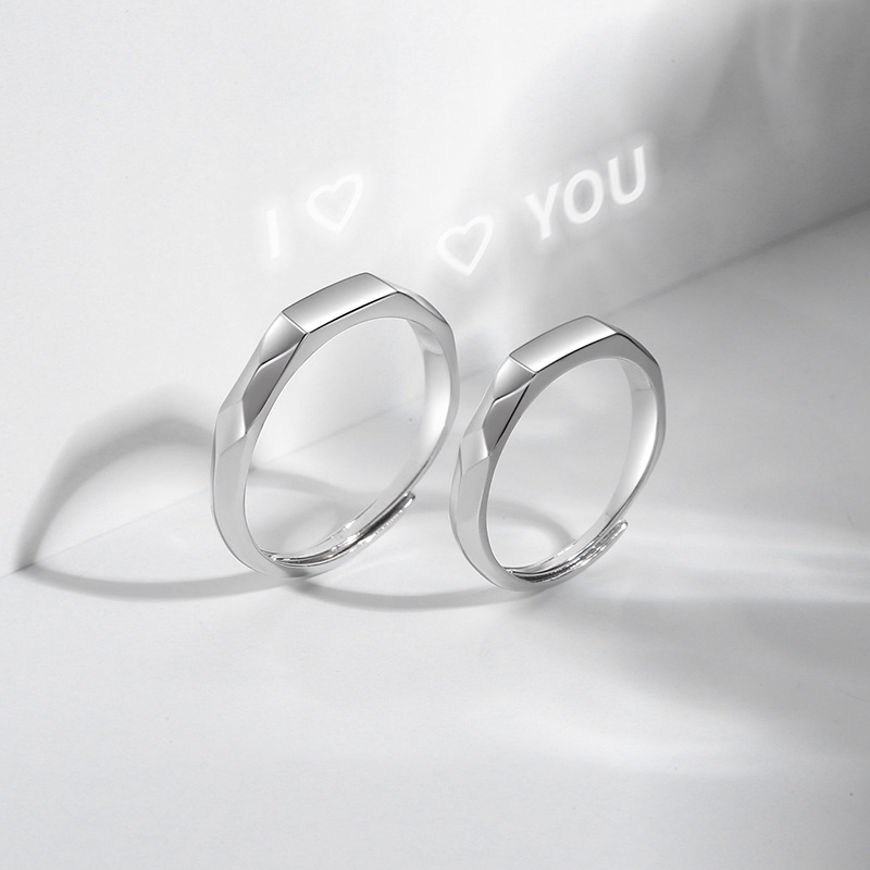 S925 Sterling Silver Projection Couple Rings, Colorfast, Unique Ins Style, Simple Design, "In the Name of Light" Couple Rings for Men and Women - Image 2