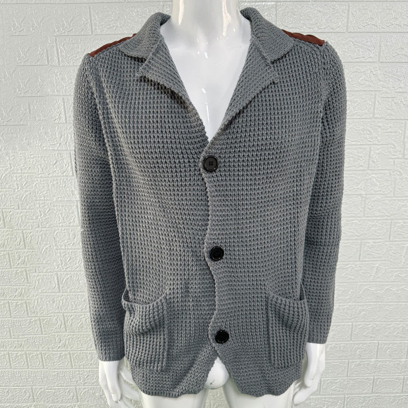 2025 Autumn/Winter New Slim Fit Cardigan with Lapel Collar, Long Sleeve, Knitted Outerwear, Cross-border European and American Plus Size Men's Sweater - Image 13