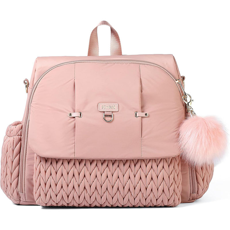 New quilted embroidered backpack mommy bag large capacity fashionable hand-held mommy bag outdoor travel insulation waterproof diaper bag - Image 8