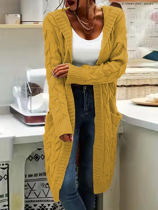New cross-border e-commerce product, European and American foreign trade, Amazon, solid color loose knitted cardigan, chunky cable knit mid-length sweater coat for women. - Image 8