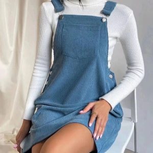 Sleeveless Corduroy Suspender Dress