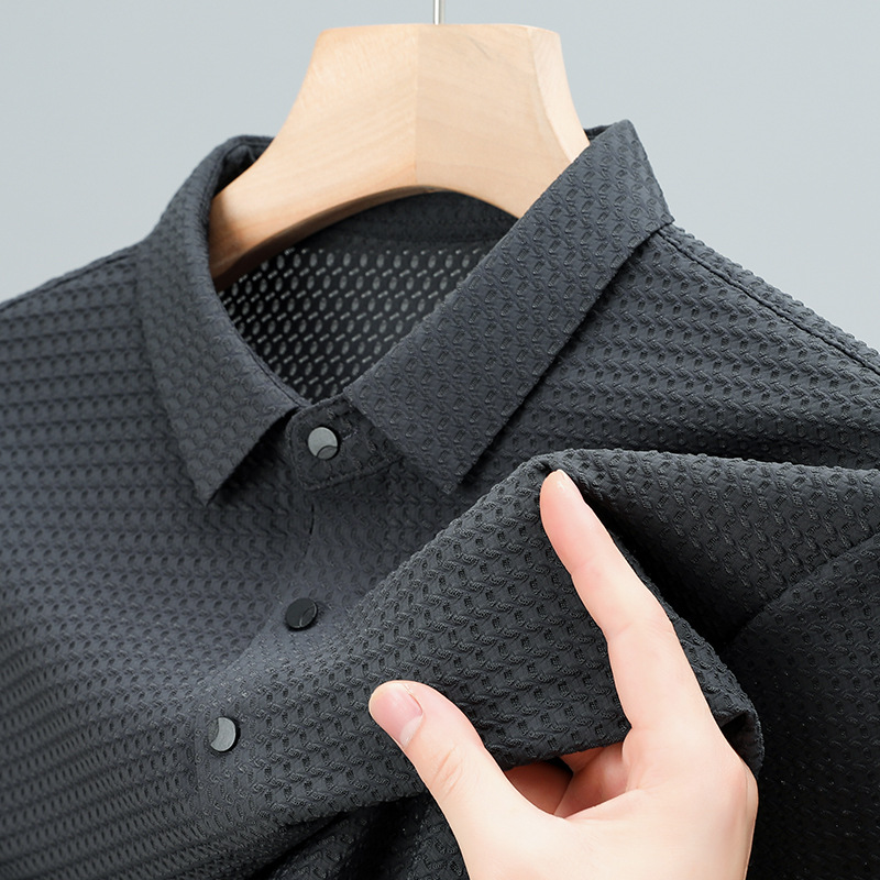 Summer men's short-sleeved t-shirt middle-aged and young casual lapel POLO shirt 2023 new quality seamless men's tops - Image 2