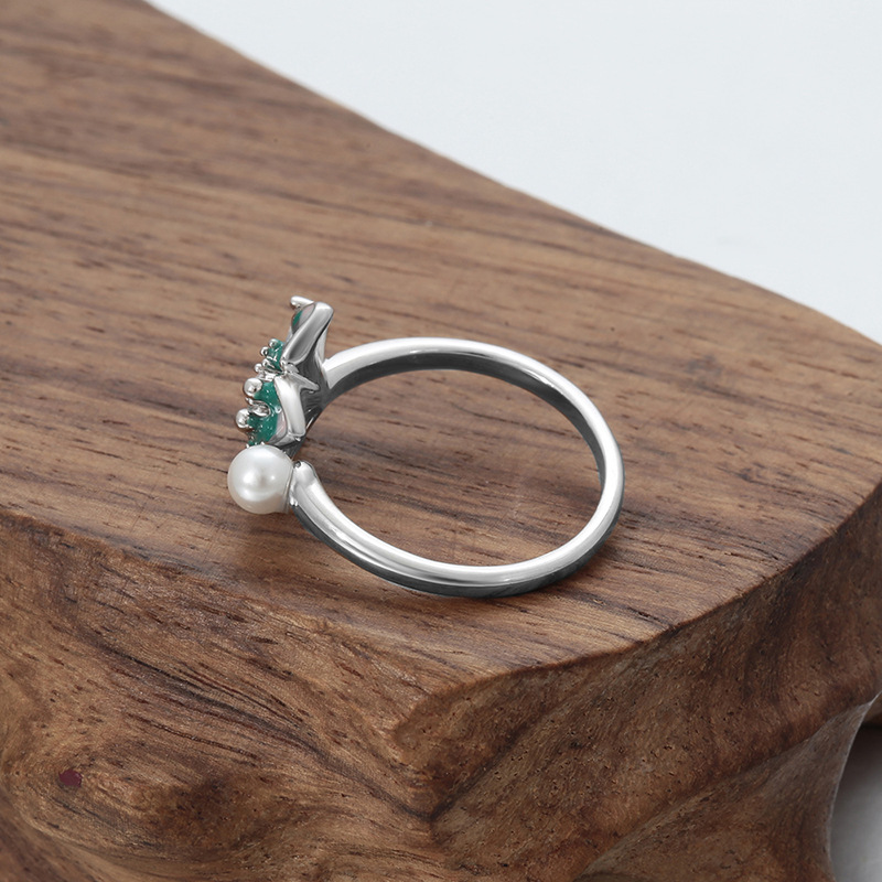Xuping Oil Drop Series Imitation Pearl Flower Ring, Copper Alloy Plated White, Spring Fresh Style Open Ring Wholesale - Image 3