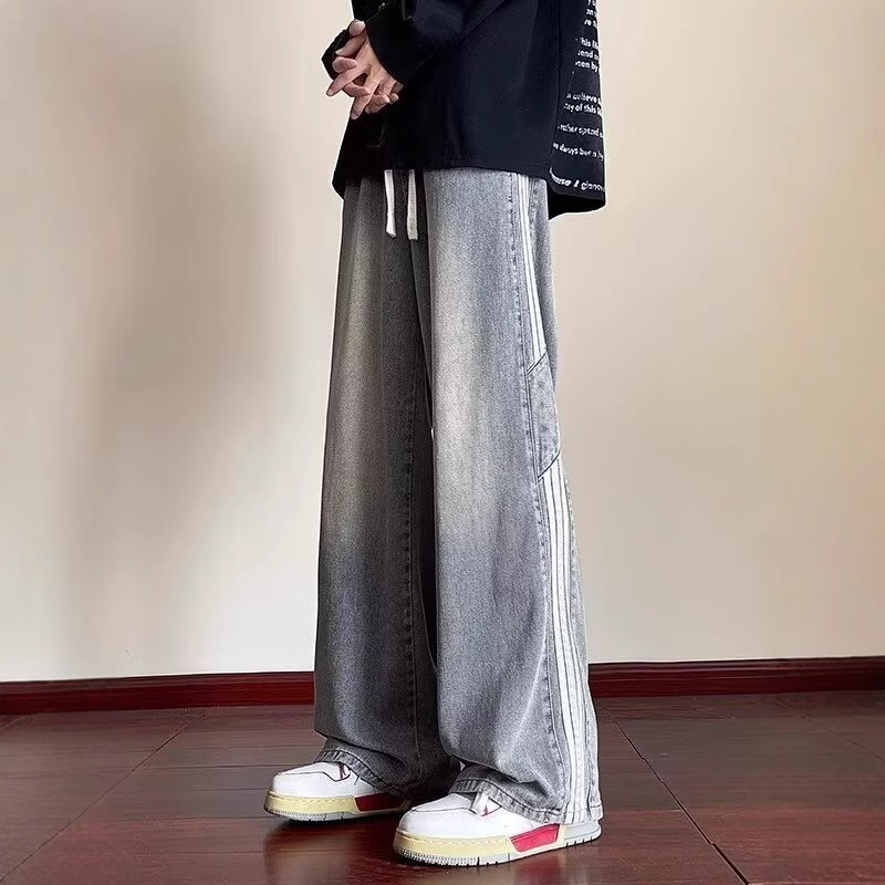 Men's spring and autumn new jeans men's Hong Kong trend brand loose casual wide-leg pants trendy men's pants men's clothing - Image 3