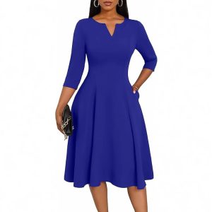 Amazon Midi Dress, Fitted Flare Dress, Three-Quarter Sleeve Wedding Guest Dress