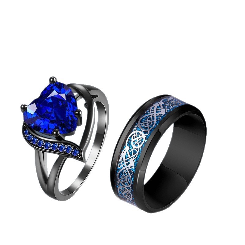 Hot-selling cross-border e-commerce products: fashionable red and blue gemstone women's rings, European and American style stainless steel dragon pattern men's couple rings. - Image 5