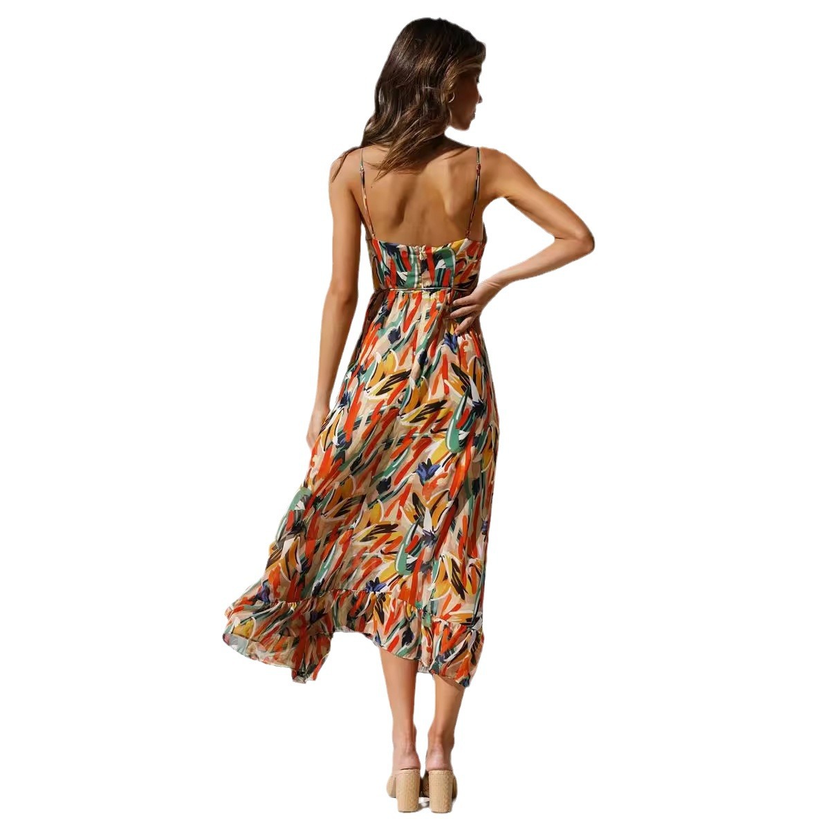 European and American foreign trade AliExpress Amazon summer new women's print ruffled suspender dress - Image 6