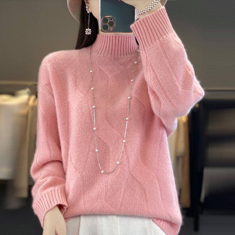 New autumn/winter pullover sweater for women, high neck wool sweater, loose knit base layer, jacquard thick Korean style trendy - Image 2