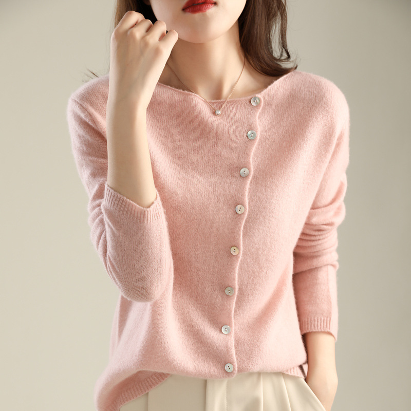 No collision ~ 2024 autumn single-breasted cardigan women's low round neck thin knitted outer long-sleeved top