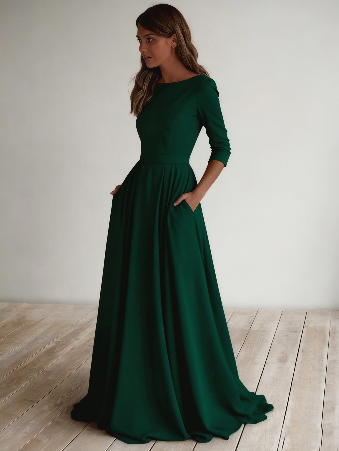 2025 New Simple Long-Sleeved Bridal Travel Photography Long Light Wedding Dress White Round Neck Long Dress Popular Multi-Color Dress - Image 6