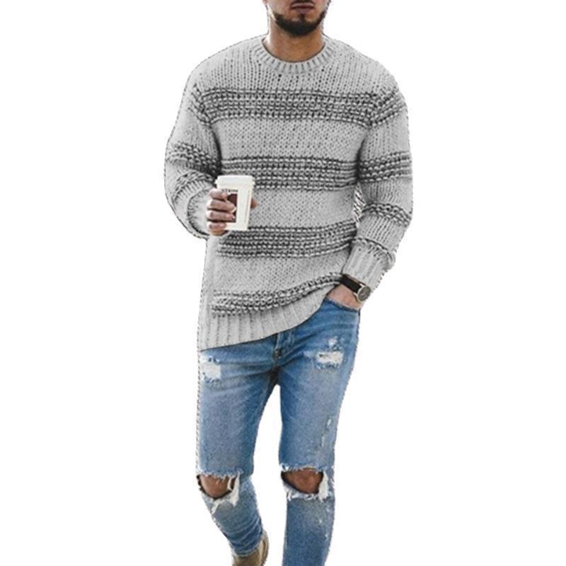 2023 foreign trade cross-border ebay Amazon sweater men's striped casual sweater autumn and winter fashion round neck knitted top - Image 5