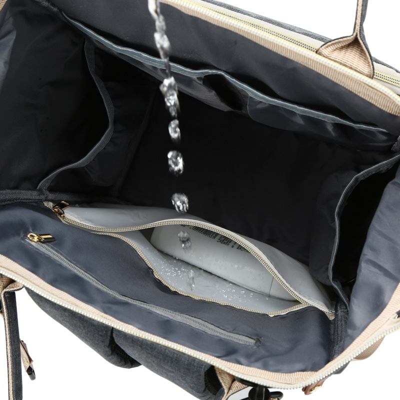 Cross-border classic mommy bag embellished with small coin purse multi-function USB charging mother and baby bag light solid color mommy bag - Image 4